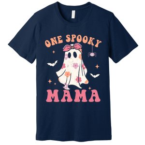 One Spooky Mama Retro Halloween Trick Or Treat Spooky Ghost Premium T-Shirt