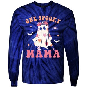 One Spooky Mama Retro Halloween Trick Or Treat Spooky Ghost Tie-Dye Long Sleeve Shirt