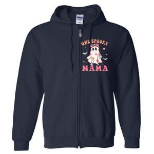 One Spooky Mama Retro Halloween Trick Or Treat Spooky Ghost Full Zip Hoodie