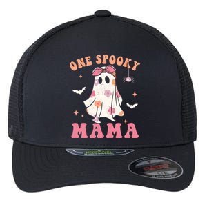 One Spooky Mama Retro Halloween Trick Or Treat Spooky Ghost Flexfit Unipanel Trucker Cap