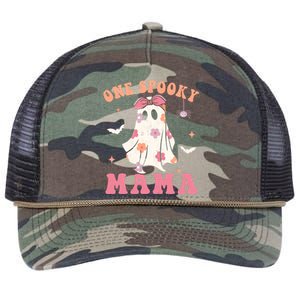 One Spooky Mama Retro Halloween Trick Or Treat Spooky Ghost Retro Rope Trucker Hat Cap