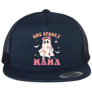 One Spooky Mama Retro Halloween Trick Or Treat Spooky Ghost Flat Bill Trucker Hat