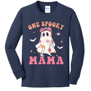 One Spooky Mama Retro Halloween Trick Or Treat Spooky Ghost Kids Long Sleeve Shirt