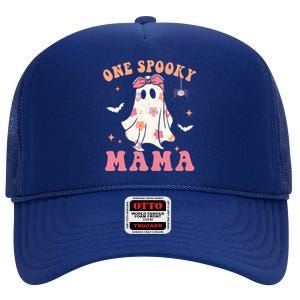 One Spooky Mama Retro Halloween Trick Or Treat Spooky Ghost High Crown Mesh Back Trucker Hat