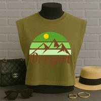Oregon Simple Mountain Logo Garment-Dyed Women's Muscle Tee