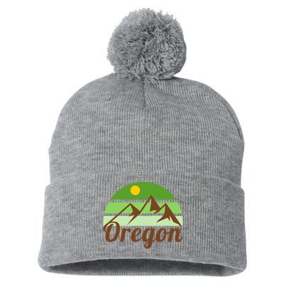 Oregon Simple Mountain Logo Pom Pom 12in Knit Beanie