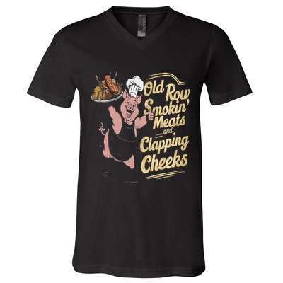 Old.Row Smokin Meats And Clapping Cheeks Funny Bbq V-Neck T-Shirt
