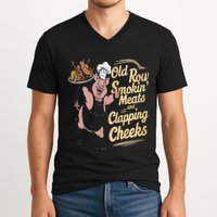 Old.Row Smokin Meats And Clapping Cheeks Funny Bbq V-Neck T-Shirt