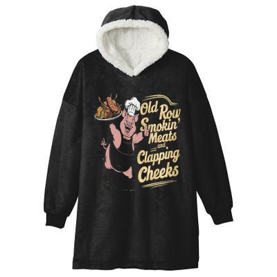 Old.Row Smokin Meats And Clapping Cheeks Funny Bbq Hooded Wearable Blanket