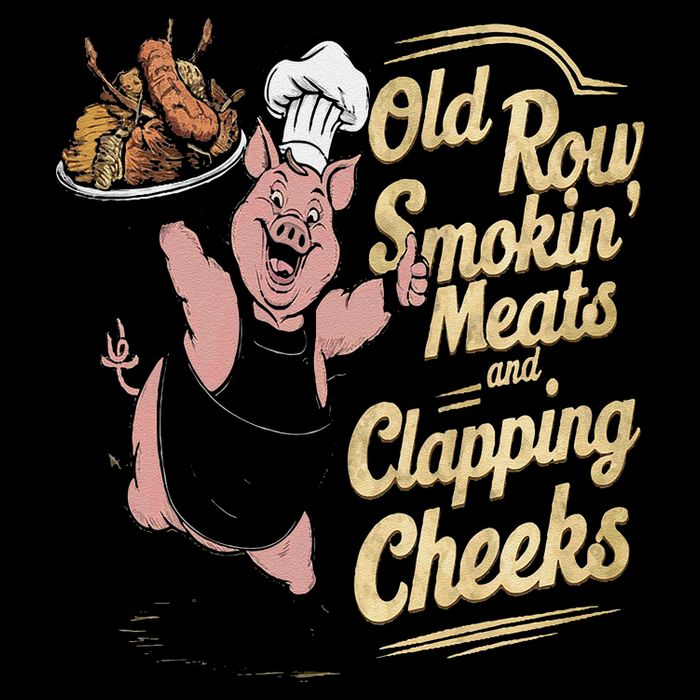 Old.Row Smokin Meats And Clapping Cheeks Funny Bbq Button