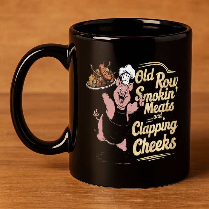 Old.Row Smokin Meats And Clapping Cheeks Funny Bbq 11oz C Handle Ceramic Mug