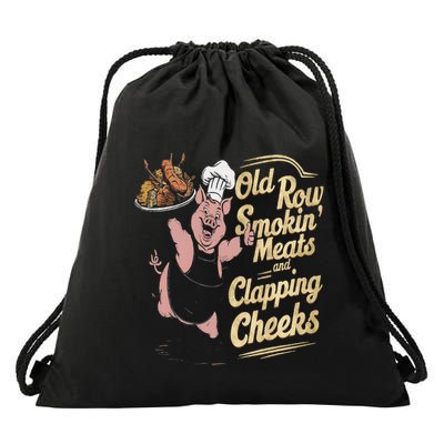 Old.Row Smokin Meats And Clapping Cheeks Funny Bbq Drawstring Bag