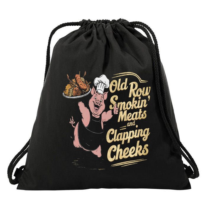 Old.Row Smokin Meats And Clapping Cheeks Funny Bbq Drawstring Bag