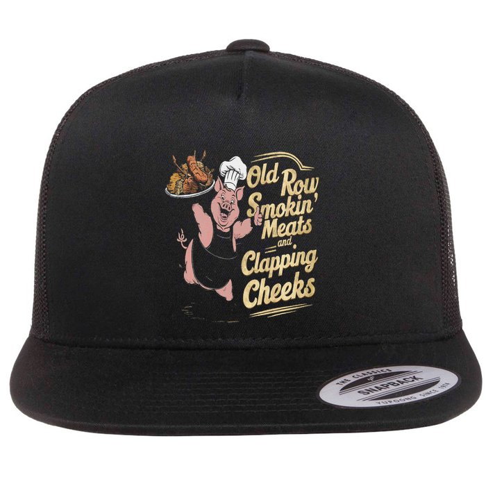 Old.Row Smokin Meats And Clapping Cheeks Funny Bbq Flatbill Hat