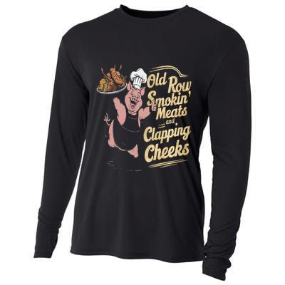Old.Row Smokin Meats And Clapping Cheeks Funny Bbq Cooling Performance Long Sleeve Crew