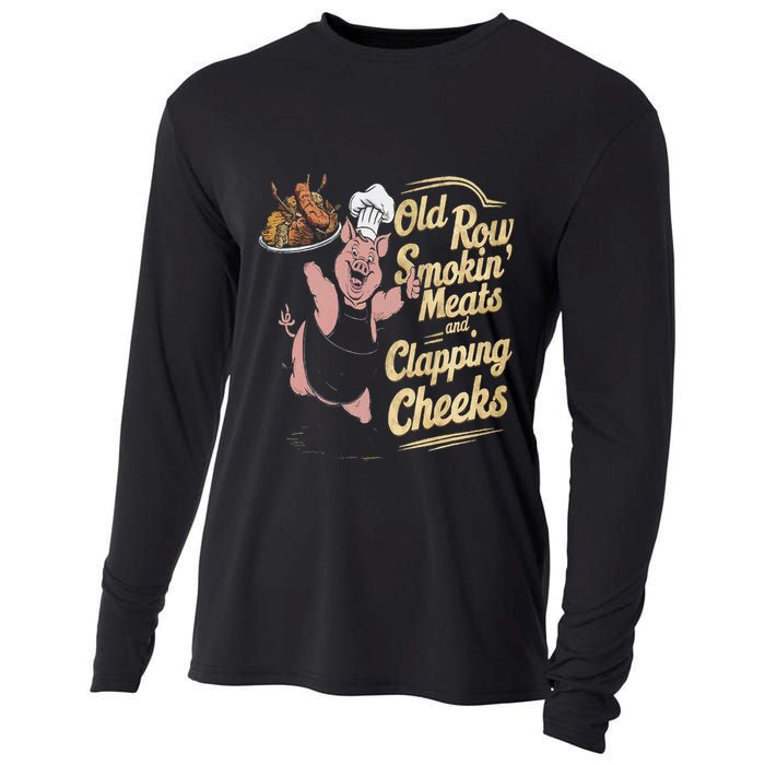 Old.Row Smokin Meats And Clapping Cheeks Funny Bbq Cooling Performance Long Sleeve Crew