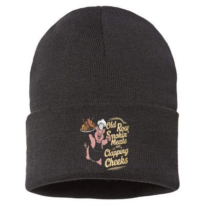Old.Row Smokin Meats And Clapping Cheeks Funny Bbq Sustainable Knit Beanie