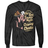 Old.Row Smokin Meats And Clapping Cheeks Funny Bbq Tie-Dye Long Sleeve Shirt