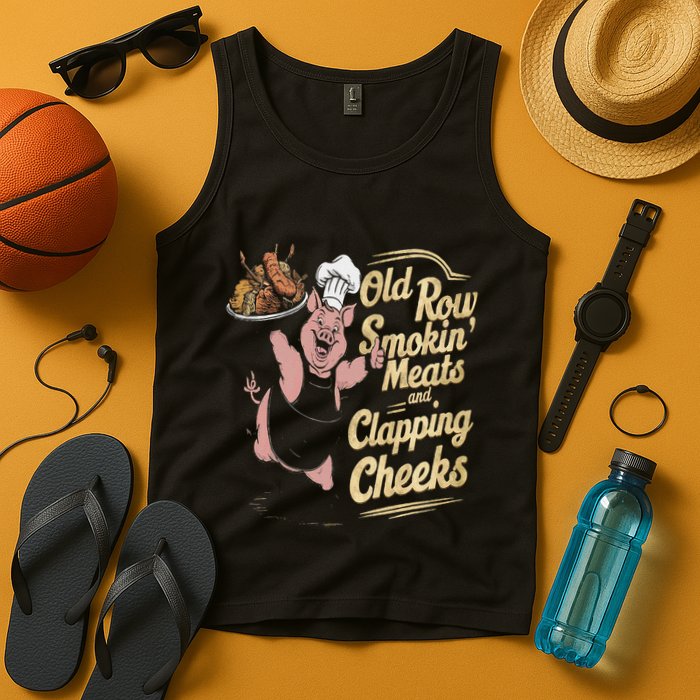 Old.Row Smokin Meats And Clapping Cheeks Funny Bbq Tank Top