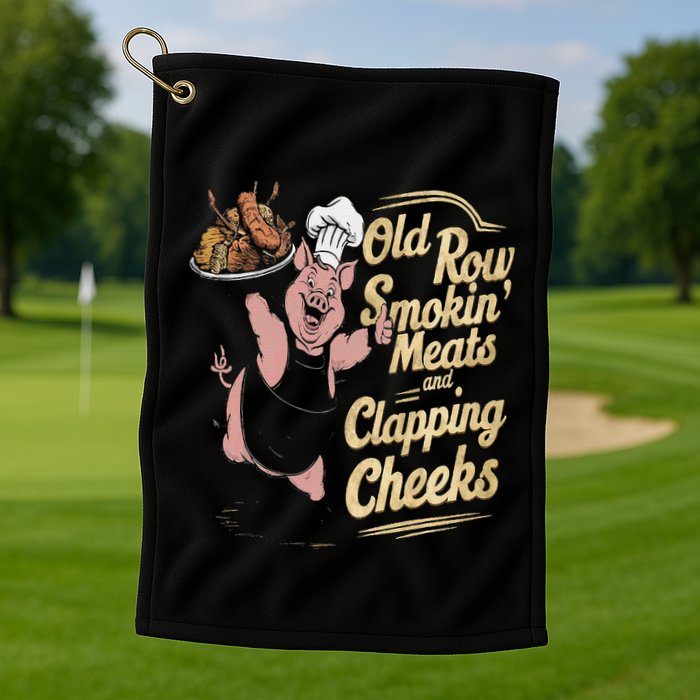 Old.Row Smokin Meats And Clapping Cheeks Funny Bbq Golf Towel