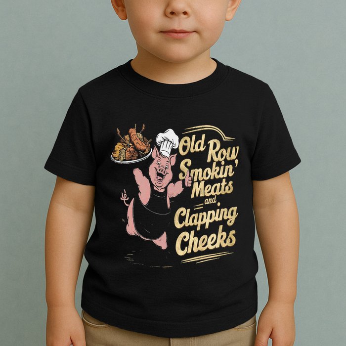 Old.Row Smokin Meats And Clapping Cheeks Funny Bbq Toddler T-Shirt