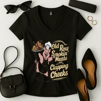 Old.Row Smokin Meats And Clapping Cheeks Funny Bbq Women's V-Neck T-Shirt