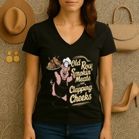 Old.Row Smokin Meats And Clapping Cheeks Funny Bbq Women's V-Neck T-Shirt