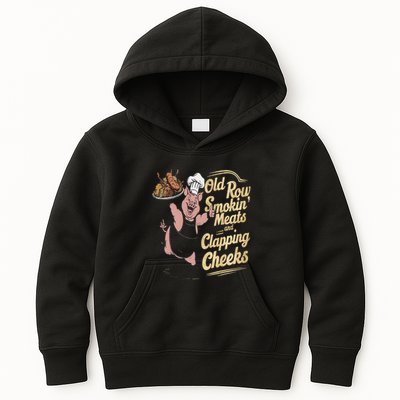 Old.Row Smokin Meats And Clapping Cheeks Funny Bbq Kids Hoodie