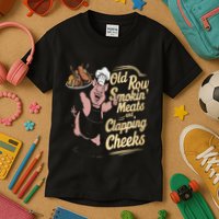 Old.Row Smokin Meats And Clapping Cheeks Funny Bbq Kids T-Shirt