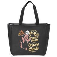 Old.Row Smokin Meats And Clapping Cheeks Funny Bbq Zip Tote Bag