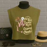 Old.Row Smokin Meats And Clapping Cheeks Funny Bbq Garment-Dyed Women's Muscle Tee