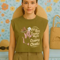 Old.Row Smokin Meats And Clapping Cheeks Funny Bbq Garment-Dyed Women's Muscle Tee