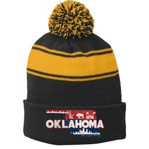 O.K.L.A.H.O.M.A State Map Road Trip Oklahoma City Tulsa Norman Stripe Pom Pom Beanie