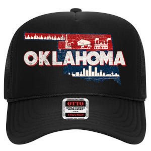 O.K.L.A.H.O.M.A State Map Road Trip Oklahoma City Tulsa Norman High Crown Mesh Back Trucker Hat