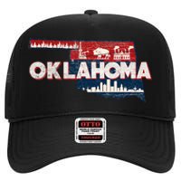 O.K.L.A.H.O.M.A State Map Road Trip Oklahoma City Tulsa Norman High Crown Mesh Back Trucker Hat