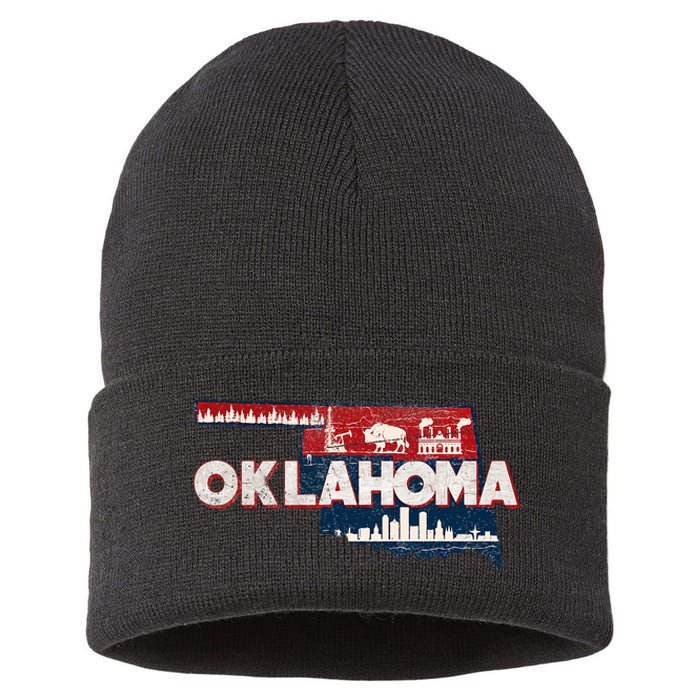 O.K.L.A.H.O.M.A State Map Road Trip Oklahoma City Tulsa Norman Sustainable Knit Beanie