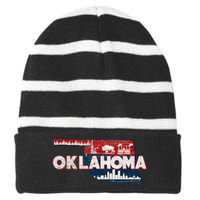 O.K.L.A.H.O.M.A State Map Road Trip Oklahoma City Tulsa Norman Striped Beanie with Solid Band