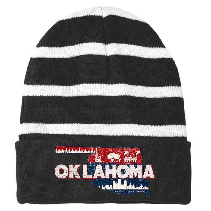 O.K.L.A.H.O.M.A State Map Road Trip Oklahoma City Tulsa Norman Striped Beanie with Solid Band