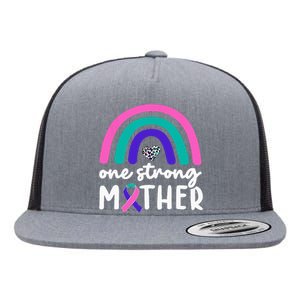 One Strong Mother Teal Rainbow Warrior Thyroid Cancer Month Flat Bill Trucker Hat