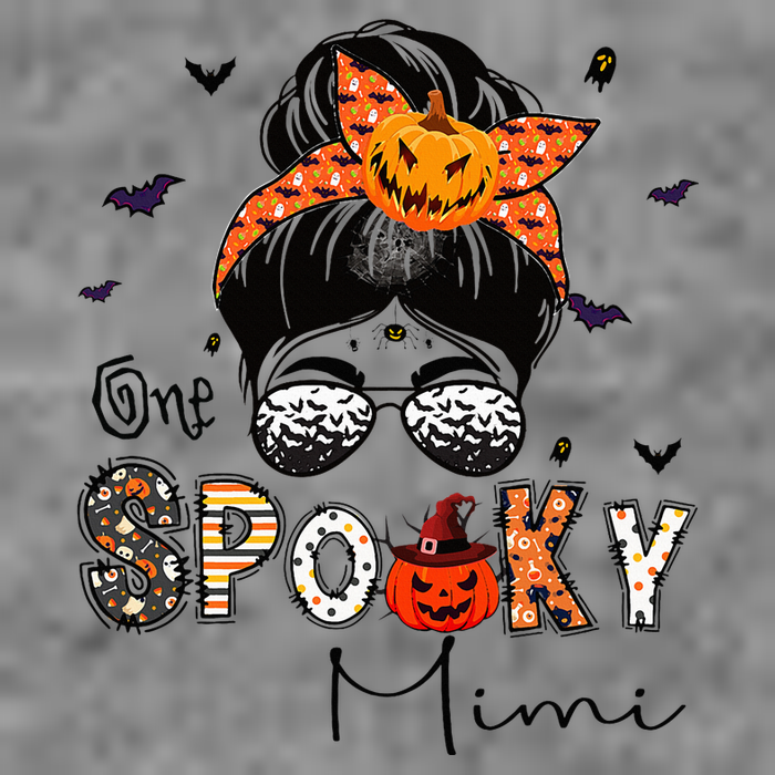 One Spooky Mimi Messy Bun Grandma Pumpkin Halloween  7-Panel Snapback Hat