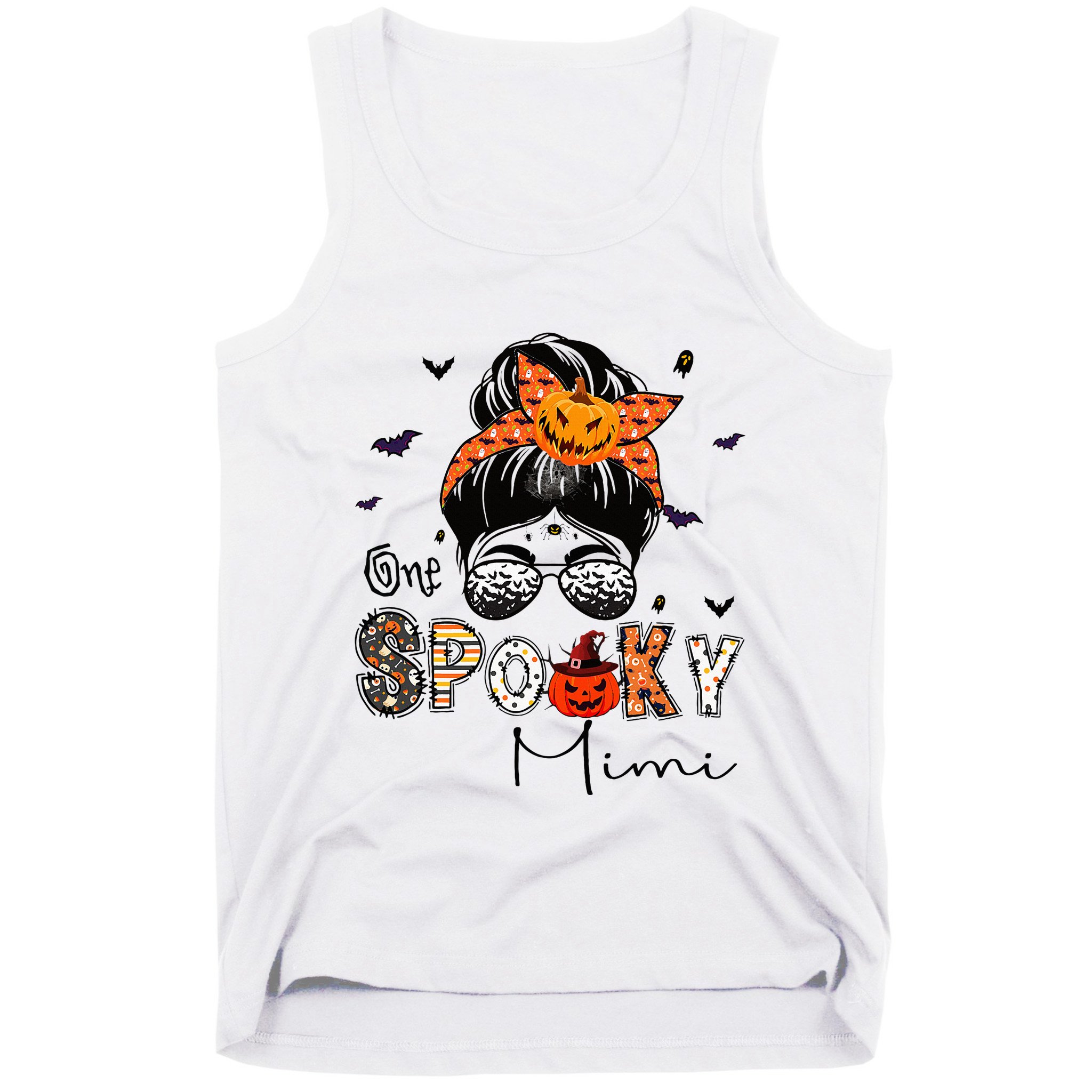 One Spooky Mimi Messy Bun Grandma Pumpkin Halloween  Tank Top