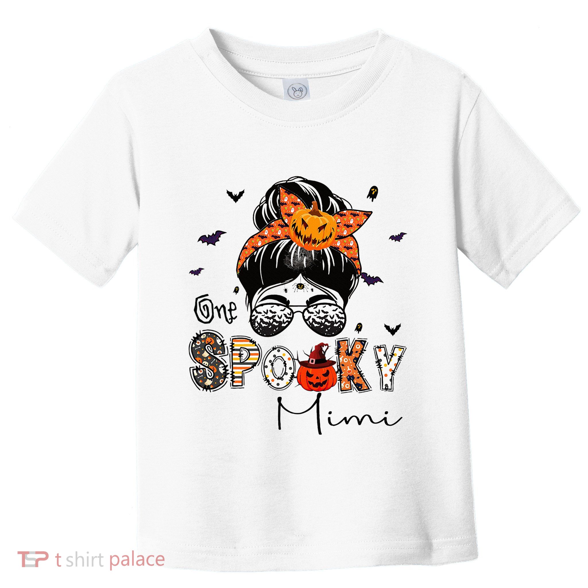 One Spooky Mimi Messy Bun Grandma Pumpkin Halloween  Toddler T-Shirt