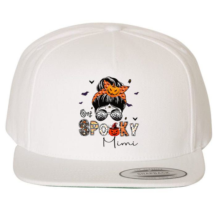 One Spooky Mimi Messy Bun Grandma Pumpkin Halloween  Wool Snapback Cap