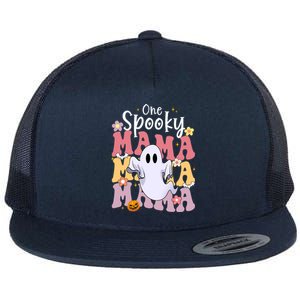 One Spooky Mama Halloween Cute Ghosts Grovvy Mommy Gift Flat Bill Trucker Hat