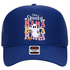 One Spooky Mama Halloween Cute Ghosts Grovvy Mommy Gift High Crown Mesh Back Trucker Hat