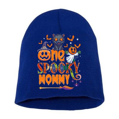 One Spooky Mommy Funny Halloween Mommy Black Cat Ghost Great Gift Short Acrylic Beanie