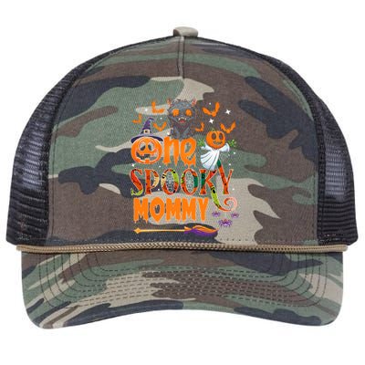 One Spooky Mommy Funny Halloween Mommy Black Cat Ghost Great Gift Retro Rope Trucker Hat Cap