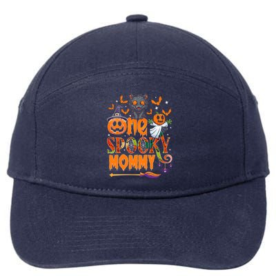 One Spooky Mommy Funny Halloween Mommy Black Cat Ghost Great Gift 7-Panel Snapback Hat