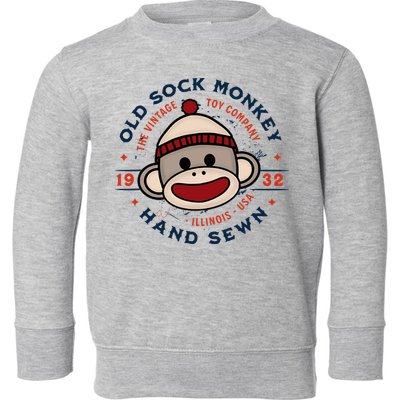 Old Sock Monkey Vintage Toy Company Logo Sock Monkey Toddler Sweatshirt