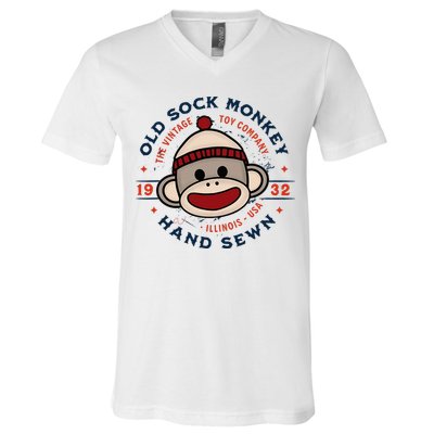 Old Sock Monkey Vintage Toy Company Logo Sock Monkey V-Neck T-Shirt